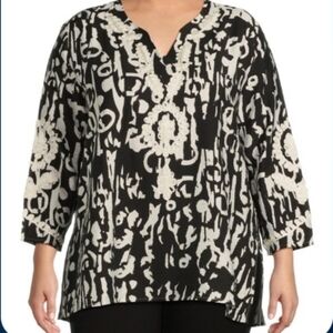 Black and White Embrodered Patterned Women's Tunic